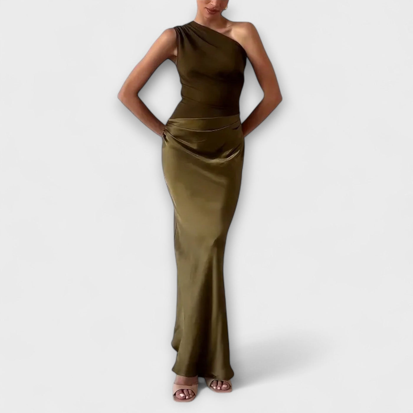 Maila | Ein-Schulter Falten Maxi Kleid